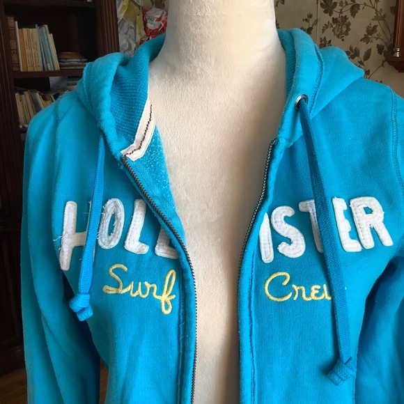 Hollister Full Zip Hooded Sweatshirt Cotton Blend Light Green Size L - Picture 3 of 8